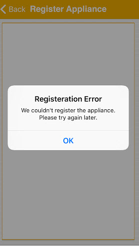 Mobile or computer screen showing registration error