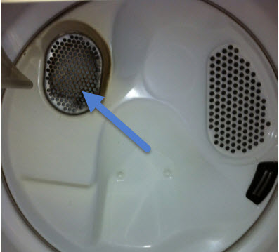 Discolored inlet grille from where hot air comes into dryer