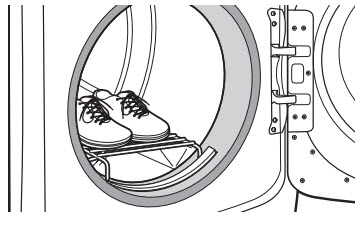 Drying rack inside a dryer drum with shoes placed on it