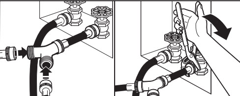 Attaching inlet hoses to the Y connector and tight them using pliers
